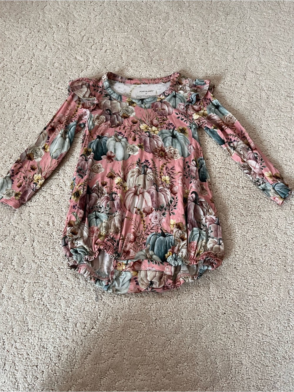 Posh Peanut Long Sleeve Bubble Romper “Marley” Pumpkin Print Size 2T
